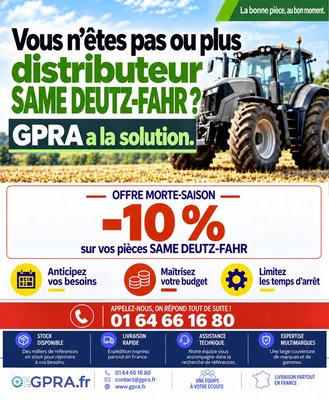 Vos pièces DEUTZ-FAHR à -10 % pendant la morte-saison