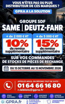SAME & DEUTZ-FAHR : jusqu'à -15 % sur vos pièces de rechange !