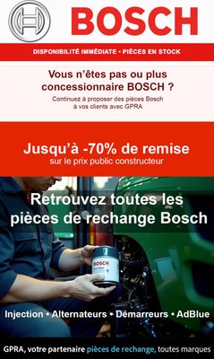 Pièces Bosch disponibles immédiatement chez GPRA